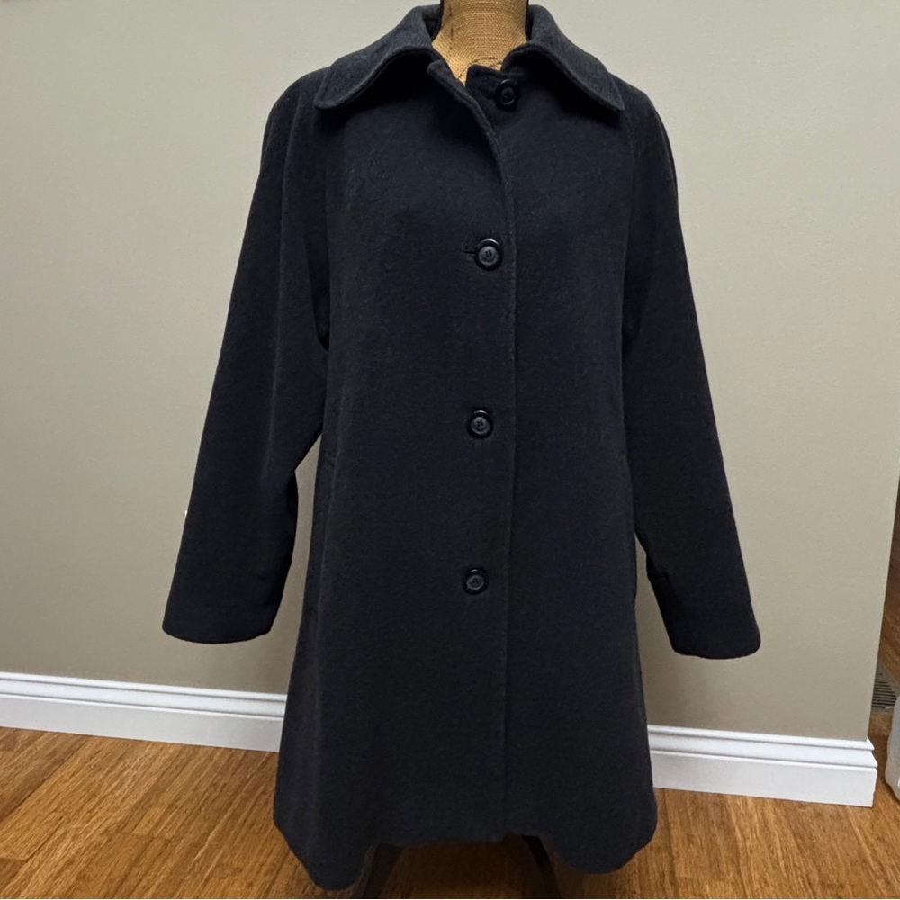 Jones New York Women's Size 16W Single-Breasted Black Wool-Blend Lined Overcoat